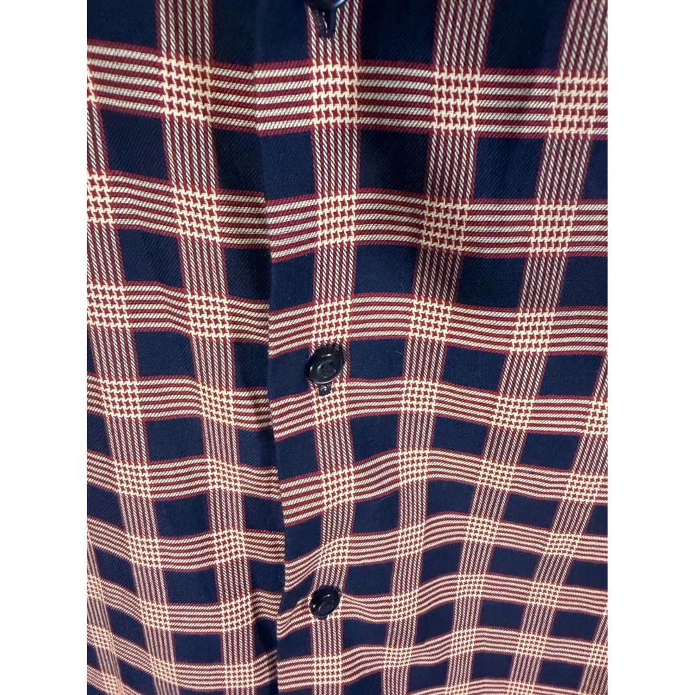 Ben Sherman Tailoring Mens Navy Pink Plaid Slim Fit Stretch Shirt 15.5 34/35